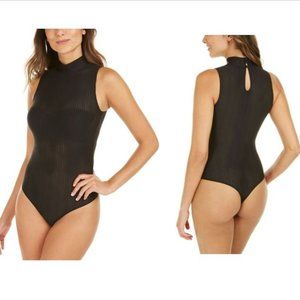 NWT! INC Black Shadow Stripe Thong Bodysuit